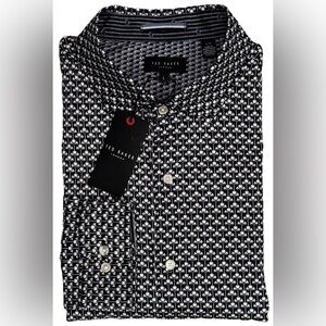 $175 NWT TED BAKER LONDON DRESS SHIRT L / 17 43 FLORAL BLUE WHITE